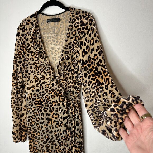 House of Harlow 1960 Cheetah Print Lafayette Wrap Front Tie Maxi Dress Ruffle L - Picture 4 of 16